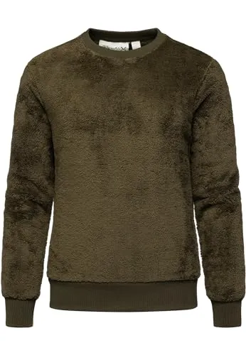 REPUBLIX Damen Sweatshirt Teddy Pulli Sweatjacke Plüsch Hoodie Pullover RD-021 Khaki L