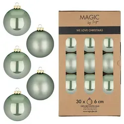 MAGIC by Inge Weihnachtsbaumkugel, Weihnachtskugeln Glas 6cm 30 Stück - Mild Sage grün