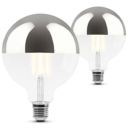 SSC-LUXon 2 Stück SINO Spiegelkopf Glühbirne LED mit warmweißem Licht E27 Fassung - Globe XL Spiegelkopflampe silber 5W