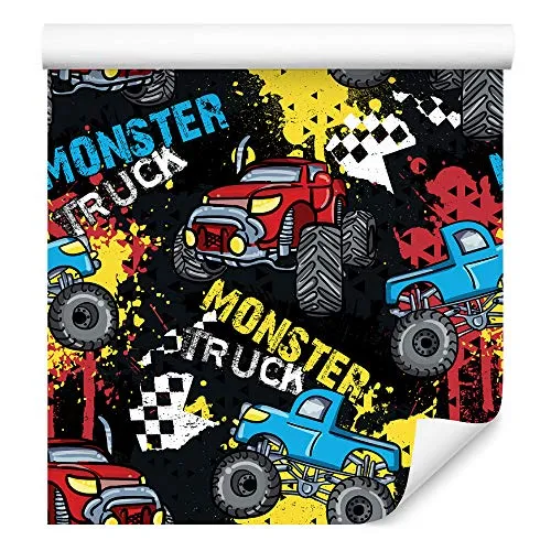 Muralo Tapete 10m Rolle Vlies Tapete Stadt Autos Monster Truck Rennen Sport Vliestapete 1000 x 53cm Wand Tapete Wohnzimmer Kinderzimmer Moderne Wanddeko Wand Dekoration