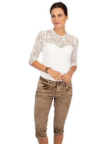 Hangowear Damen Kniebund HENDRINA - Trachtenjeans in Braun, Größe 42 - Traditionelle Bekleidung, perfekte Passform und stilvolles Design für einen eleganten Trachtenlook.