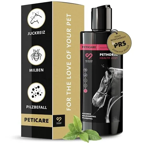 Peticare Anti-Parasiten Pferde-Shampoo | Juckreiz-Linderung & nachhaltige Wirkung - Hundeshampoos, speziell für Pferde entwickelt. Lindert schnell Juckreiz und schützt mit dem PRS® System langanhaltend vor Parasiten.