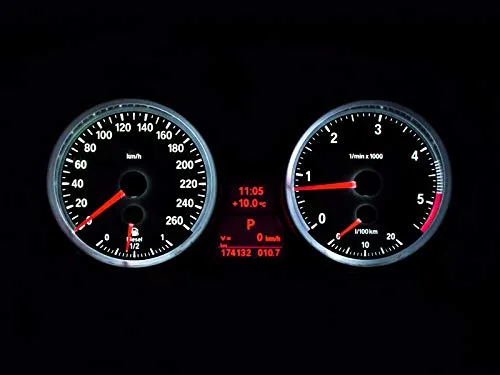 Sport Optik Tacho Umbau Set für BMW E90 E91 E92 E93 X1 E84 - Auto-Geschwindigkeitsmesser mit roter Tachonadeln und weißer Beleuchtung für sportlichen Look. Komplettset für schnellen Umbau und individuelle Anpassung.