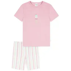 Schiesser Shorty Girls World 2-tlg. Schlafanzug - Herren-Nachtwäsche, leichter und bequemer Kurzschlafanzug aus 100% Baumwolle in rosa, ideal für warme Nächte.