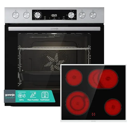 Gorenje Einbauherd-Set Heißluft Inox Set 4 - Herdsets mit 77 Litern Backvolumen, ExtraSteam und PizzaMode für perfekte Backergebnisse und einfache Reinigung.