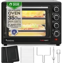 TurboTronic by Z-Line Minibackofen 35 Liter Schwarz - Minibackofen mit 1600W, ideal für Camping und kleine Küchen. Vielseitig mit Grill- und Umluftfunktionen, sowie Drehspieß für perfekte Ergebnisse.