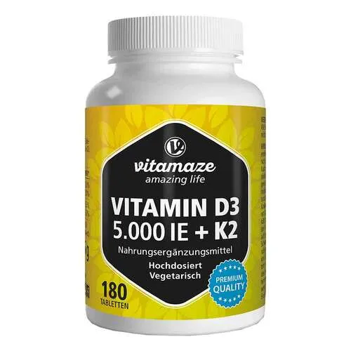 Vitamin D3 K2 5000 I.E. Hochdosiert Tabletten - Hochdosierte Nahrungsergänzungsmittel für starke Knochen und ein gesundes Immunsystem, erhältlich in Ihrer Versandapotheke apodiscounter.