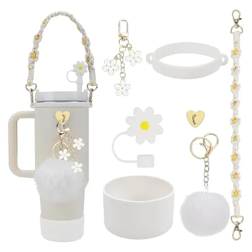 QITIXI:OU 7 Stück Zubehör Set für Stanley Cup, Wasserflasche Griff Riemen, Siliocne Cup Stiefel, Strohhalm Abdeckung, Cup Accessories für Stanley Cup 800ml -1100ml Tumbler