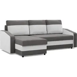 Ecksofa Orion mit Schlaffunktion, Grau + Weiß - Modisches Ecksofa mit praktischer Schlaffunktion und Stauraum für Bettwäsche, ideal für Wohnzimmer oder Gästezimmer. Wählen Sie die Seitenkonfiguration und gestalten Sie Ihr Zuhause stilvoll!