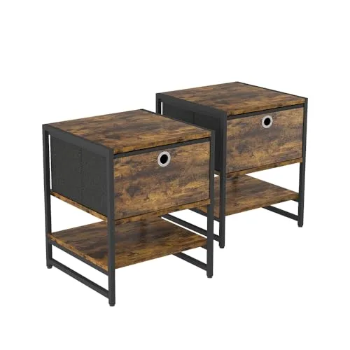 Vicco Nachtschrank Fyrk 2er-Set, Eiche rustikal - Praktisches Nachttisch-Set in Eiche rustikal mit offener Ablage und Schublade für optimalen Stauraum. Ideal zur stilvollen Organisation Ihres Schlafbereichs.