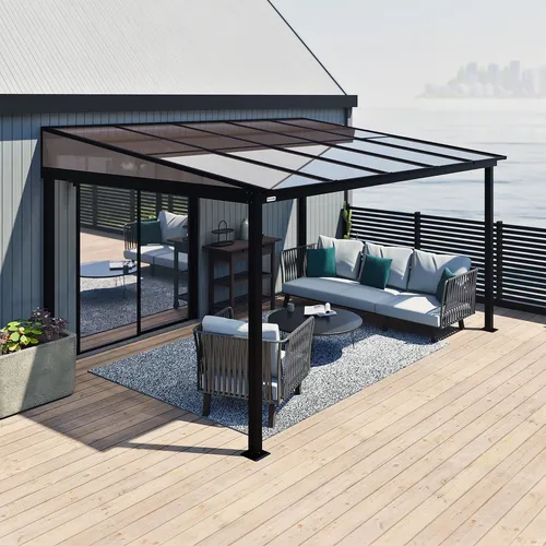 Sojag Terrassenüberdachung St. Barthelemy, Dunkelgrau - Außenanbau mit eleganter Terrassenüberdachung, wetterfest und inklusive Moskitonetzen für optimalen Komfort im Freien.