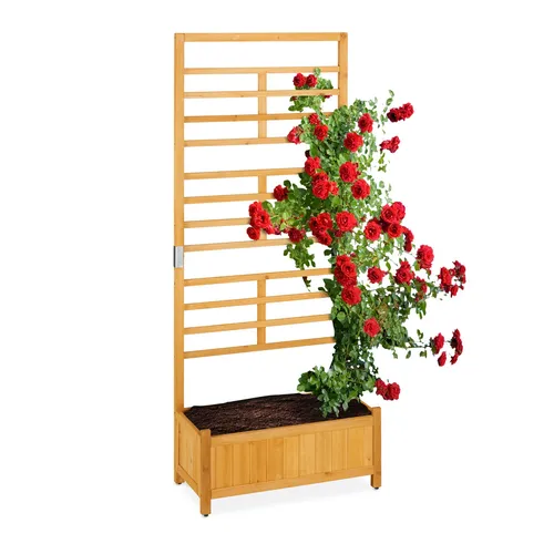 Relaxdays Rankgitter mit Pflanzkasten - Hochbeet für Kletterpflanzen - Blumenkästen: Rechteckiger Holz Blumenkasten mit Rankhilfe, ideal für Garten, Balkon oder Terrasse. Schützt Pflanzen vor Schädlingen und Unkräutern.