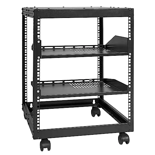 VEVOR 12U-Server-Rack mit offenem Rahmen - Server-Zubehör: Flexibles, freistehendes/wandmontiertes Rack mit verstellbarer Tiefe (15-40") und praktischem Rollendesign für optimale Mobilität und Platzersparnis.