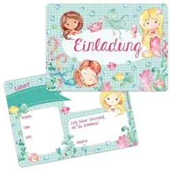 Papierdrachen 12 Einladungskarten zum Geburtstag für Kinder - Motiv Meerjungfrau - Geburtstagseinladungen für deine Geburtstagsparty (DIN A6 mit abgerundeten Ecken)