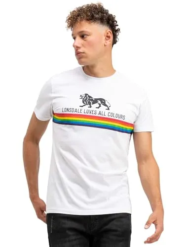 Lonsdale Herren T-Shirt NELSON - Mode: Klassisches T-Shirt mit Rundhalsausschnitt und stylischem Regenbogen-Druck, gefertigt aus reiner Baumwolle für optimalen Tragekomfort.