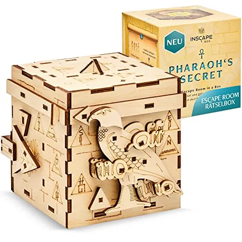 INSCAPE Pharaoh´s Secret - Rätselbox Holz - Puzzle Box - Escape Room Spiel Erwachsene und Kinder - Knobelspiele für Erwachsene - 3D Holzpuzzle - Cluebox - Denkspiele