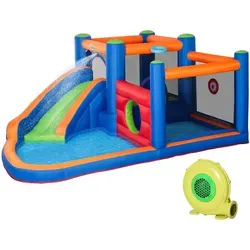 Outsunny Hüpfburg Oxfordstoff – Aufblasbare Spielspaß-Oase - Spielplätze – Robuste, wetterfeste Hüpfburg aus 100 % Polyester für bis zu drei Kinder, ideal für unvergessliche Abenteuer im Freien!