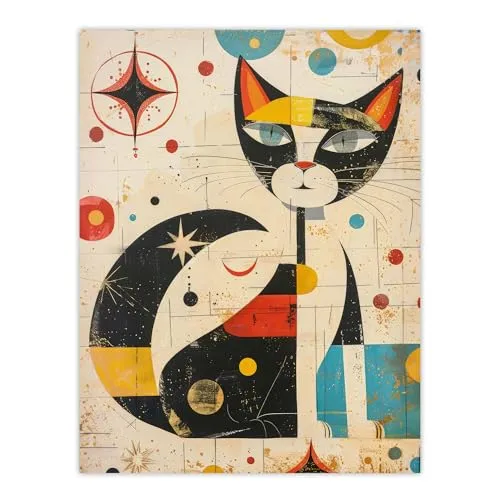 Artery8 Abstract Mid Century Modern Atomic Cat Lover For Living Room Large Wall Art Poster Print Thick Paper 18X24 Inch