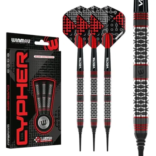 WINMAU Cypher 18 g Fass / 20 g Vollgewicht, weiche Spitze, 90% Wolfram- Professionelles Dart-Set mit Dart Flüge und Dart-Schäften