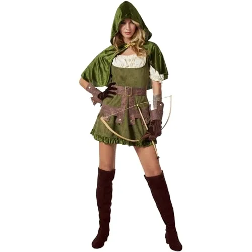 tectake® Damenkostüm Wächterin des Waldes - Kostüme für Fasching und Karneval, elegantes und abenteuerliches Outfit mit Kleid und Umhang für unvergessliche Mottopartys.