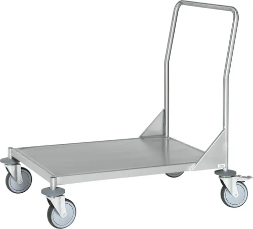 Kongamek Transportwagen KM60360MR - Edelstahl Plattformwagen 800 x 550mm, lebensmittelecht und ideal für Gastronomie und medizinische Bereiche mit einer Tragkraft von 200kg.
