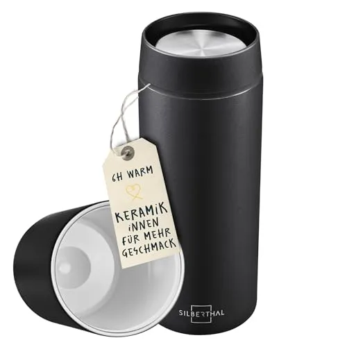SILBERTHAL Thermobecher 350ml - 6h warm & 12h kalt - Coffee to go Becher aus Edelstahl mit keramischem Innenleben, hält Getränke 6 Stunden warm und 12 Stunden kalt - perfekt für unterwegs!