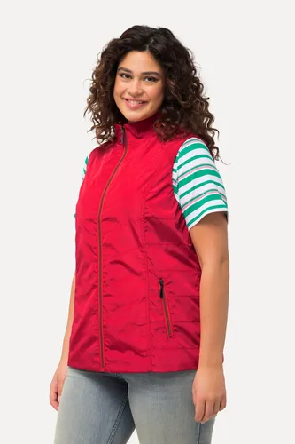 Ulla Popken Steppweste mit Ziernähte und Stehkragen, pink - Stylische Steppweste in pink, ideal für Übergangszeiten. Mit praktischen Reißverschlusstaschen und langem Schnitt für zusätzlichen Komfort.