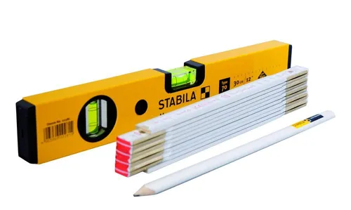 Stabila Renovierungs-Set Wasserwaage mit Maßstab und Stift - Wasserwaagen-Set für präzise Renovierungsarbeiten, inklusive Maßstab und Stift für einfache Markierungen und exakte Ausrichtungen.