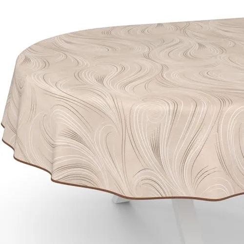 ANRO Wachstuchtischdecke Beige Oval 220x140cm – Abwaschbar & Modern - Moderne Wachstuchtischdecke in elegantem Beige mit geometrischem Design. Ideal zum Schutz Ihrer Tischoberflächen vor Kratzern und Flecken. Leicht abwaschbar und individuell zuschneidbar für jeden Anlass – perfekt für Garten und Alltag.