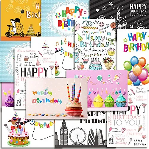 Kuuqa 20 Stücke Alles Gute zum Geburtstag Karten mit 20 Umschlägen, Grußkarten Entworfen von KUUQA