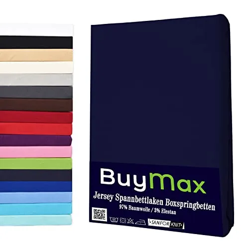 Buymax Spannbettlaken für Boxspringbetten und Wasserbetten - Hochwertiges Spannbettlaken aus 97% Baumwolle, 3% Elasthan mit Rundumgummi. Perfekte Passform für Matratzen bis 35 cm Höhe, pflegeleicht und atmungsaktiv für besten Schlafkomfort.