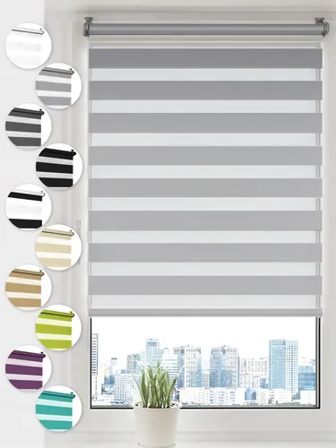 Sonello Doppelrollo Klemmfix ohne Bohren Duo Rollo Klemmrollo Sonnenschutzrollo Fensterrollo für Fenster & Türen Zebrarollo Seitenzugrollo 80cm x 100cm Grau