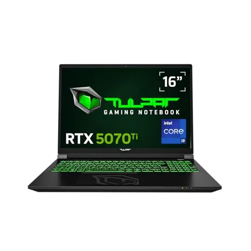 TULPAR T6 V3.8.1 Gaming Laptop | Hochleistungs-Gaming mit Intel Core i9 und RTX 5070 Ti - Erlebe flüssiges Gaming und kreative Arbeiten mit dem TULPAR T6. Der leistungsstarke Intel Core i9 und das brillante 16'' QHD+ Display bieten beeindruckende Grafik und Geschwindigkeit für alle Anwendungen.