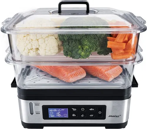 Steba DG 2 Elektronischer Dampfgarer - variabler Garraum 3-6L, BPA-frei, 5 Automatikprogramme und LCD-Display für perfektes Dampfgaren