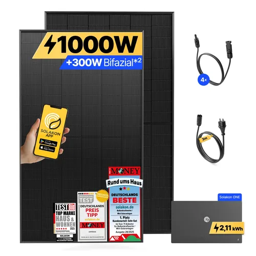 Balkonkraftwerk 1000W/800W - Mini Solaranlage mit Speicher - Solaranlagen Komplettset mit Speicher für einfache Installation und maximale Ersparnis. Auspacken, aufbauen, einstecken und sofort Stromkosten senken!