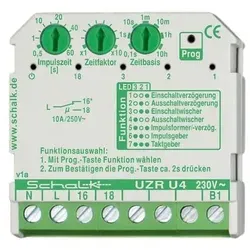 Schalk Multifunktions-Zeitrelais UZR U4 (230V AC) - Vielseitiges Multifunktions-Zeitrelais mit 10 A Nennstrom, ideal für verschiedene Anwendungen. Flexibel einstellbare Zeitintervalle von 0,1 bis 360.000 Sekunden für präzise Steuerung.