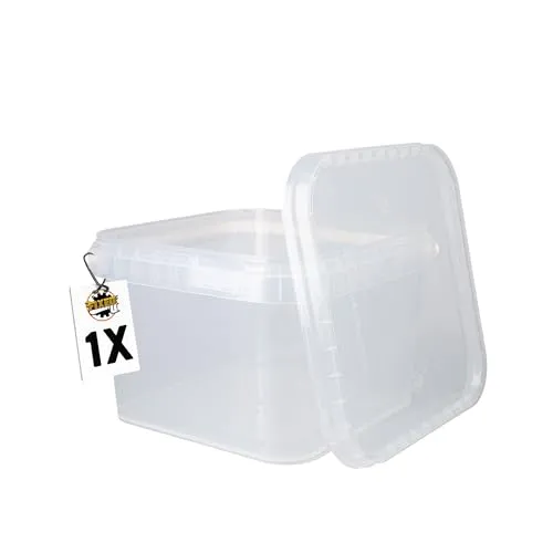 FixedByU 3l Transparenter Eckiger Eimer mit Deckel | Kunststoff, Lebensmittelecht, Luftdicht und Stabil | Mit Griff für Lebensmittel, Chemie, Waschpulver, Klebstoffe Geeignet