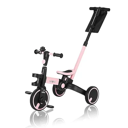 FableKids 7in1 Kinderdreirad - Pink - Dreiräder mit 7 Fahrmodi, ideal für Kinder ab 18 Monaten. Fördert motorische Entwicklung, Gleichgewicht und Mobilität, mit praktischem Klappmechanismus für einfachen Transport.