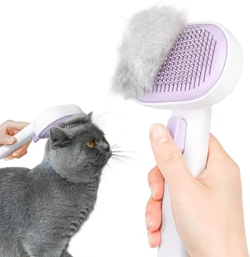 aumuca Katzenbürste mit Auslöseknopf für Kurz- und Langhaarkatzen - Diese praktische Katzenbürste entfernt sanft loses Fell und sorgt für eine angenehme Massage. Ideal für alle Felltypen und einfach zu reinigen dank One-Touch-Design. Für ein gepflegtes Haustierfell!