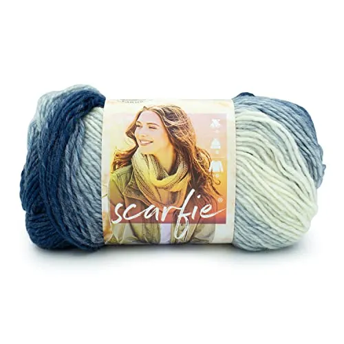 Lion Brand Yarn Scarfie Garn, 1 Packung, Blau/Creme