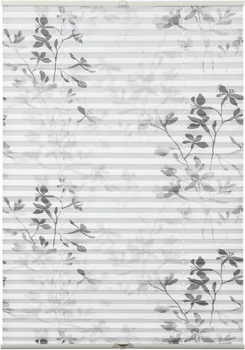 GARDINIA Plissee Bella - Motiv-Plissee in Weiß mit Blättern, Montage ohne Bohren - Rollos mit floralem Design, blickdicht und lichtdurchlässig, einfach ohne Bohren montierbar, individuell kürzbar für jeden Fensterrahmen.