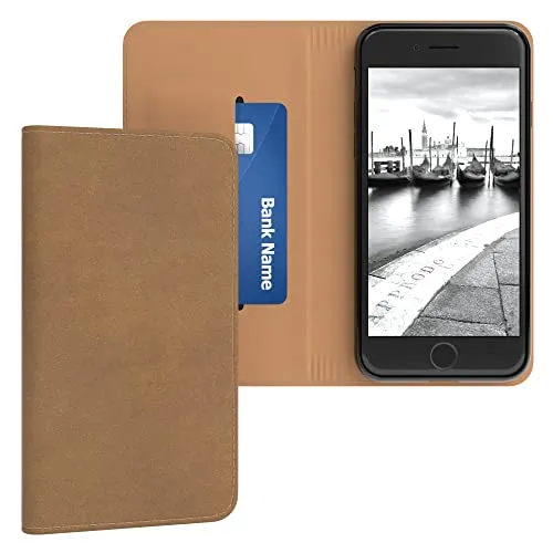 EAZY CASE Tasche kompatibel mit iPhone SE (2022/2020) / iPhone 8/7 Vintage Schutzhülle mit Standfunktion Klapphülle, Handytasche mit Magnetverschluss und Kartenfach, Kunstleder, Hellbraun