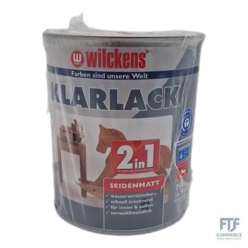 Wilckens 2in1 Klarlack seidenmatt, 750 ml - farblos - Hochwertiger Lack für Innen- und Außenbereich, ideal für Kinderspielzeug (DIN EN 71.3). Schnelltrocknend, stoßfest und umweltschonend mit Blauer Engel. Ergiebigkeit: ca. 9 m² pro Anstrich.