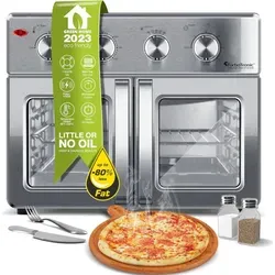 TurboTronic digitaler Heißluftofen - XXL 32 Liter mit Drehspieß für Hähnchen 4in1 Mini Backofen & Power Heißluftfritteuse Airfryer ab 80°C
