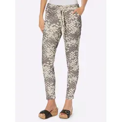 Webhose HEINE, Damen, Gr. 42, Normalgrößen, beige (champagner, taupe, bedruckt), 65% Baumwolle, 32% Polyester, 3% Elasthan, gemustert, 7/8-Länge, Hosen