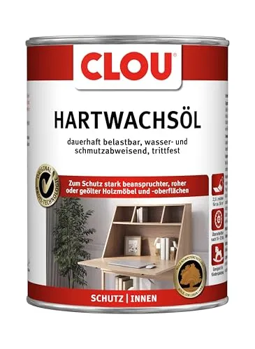 Clou Hartwachsöl farblos: Strapazierfähiges Holzöl für Innenbereiche - Holzöle für natürliche Optik und strapazierfähige Flächen, ideal für stark beanspruchte Bereiche wie Treppen und Parkett, auch für Kinderspielzeug geeignet.
