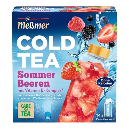 Meßmer Cold Tea Sommer-Beeren, Früchtetee für Kaltaufguss - Erfrischender Früchtetee mit Waldbeeren-Geschmack, ohne Zucker und Kalorien. Ideal für unterwegs: Einfach in 500 ml Wasser aufgießen und genießen. Perfekt für Büro, Freizeit und Sport!
