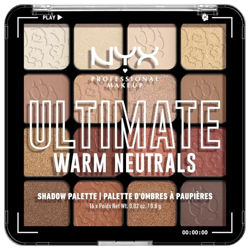 NYX Professional Makeup Lidschattenpalette mit 16 Farbtönen, Intensives und langanhaltendes Finish, Vegane Formel ohne Inhaltsstoffe tierischen Ursprungs, Ultimate Shadow, Farbton: Warm Neutrals