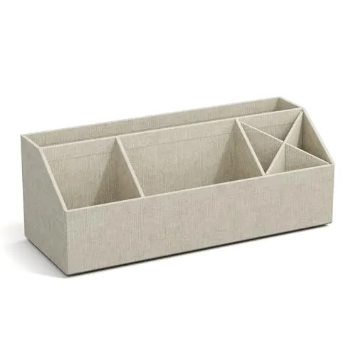 BIGSO ELISA Schreibtisch Organizer – Aufbewahrungsbox mit 4 Fächern – Schreibtischablage für Zettel, Büroklammern, Stifte & Kleinteile – Sortierkasten aus Faserplatte und Papier – beige