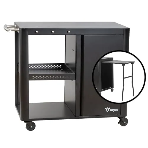 BBQ-Toro Grillwagen – Schwarz, 95 x 50 x 80 cm - Grillwagen aus pulverbeschichtetem Stahl mit großer Arbeitsfläche (85 x 50 cm) und zusätzlichem ausklappbarem Tisch (61 x 37 cm) für optimale Grillvorbereitung und Stauraum.
